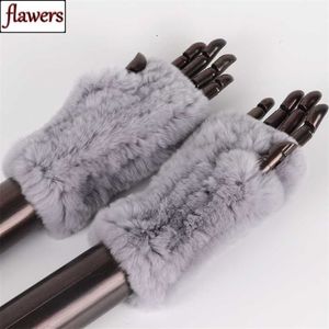 Mitaines en fourrure de lapin Rex tricotées pour femmes, 100% véritable, gants chauds d'hiver sans doigts, mitaines tricotées à la main, 211026257o