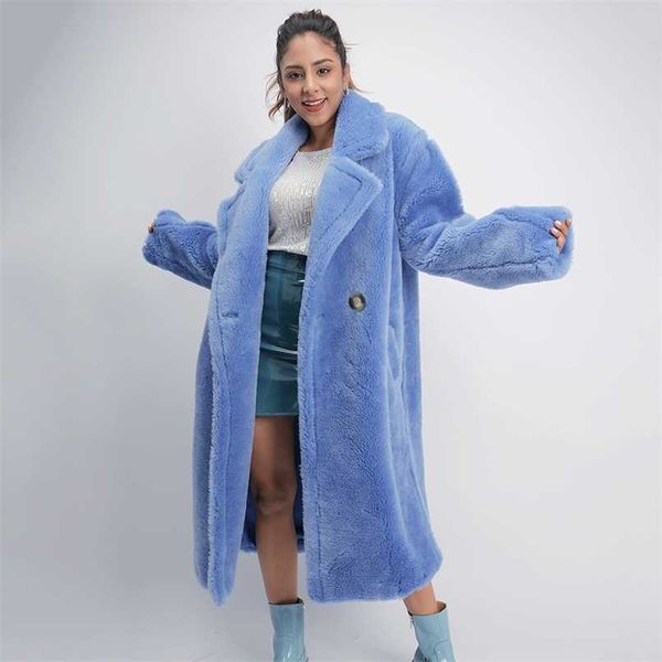 Femmes 100% réel mouton manteau de mouton veste décontractée automne hiver à manches longues revers fourrure vêtements d'extérieur femme laine ours en peluche veste 211203