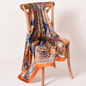 Femmes 100% écharpe carrée en soie 135x135 cm de grande taille Scarf de cou imprimé de serre les dames 16 mm Hangzhou Silk Bandana Seda Bufanda Mujer 240407