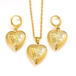 Vrouwen 14K Solid Fine Gold Filled Necklace Earring Virgin Mary Open Bloem Hart Hanger Mam Faith Sieraden Sets
