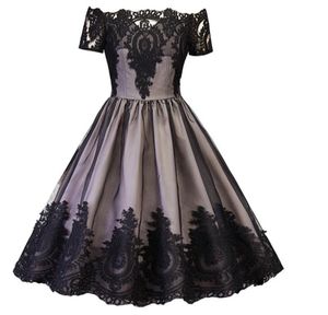 Vrouwen jaren 1950 60s Vintage jurken Patchwork Backless Lace Mesh Slijmsnel Nek Retro elegante zwarte jurken DK4096SY DORP SHI3439237