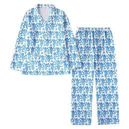 Vrouwen 2 -delige pyjama's set casual schattige roller konijn print lange mouw shirts lange broek set rapel pyjama's dames huiskleding 240408