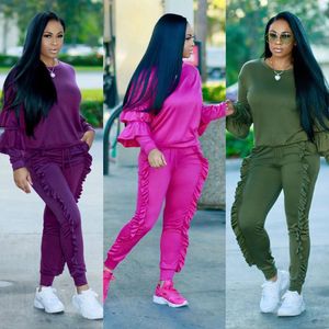 Dames 2 Stuk Set 2020 Herfst Winter Sweatsuit Lange Mouw Ruche Top + Broek Track Suits Casual Trainingspakken Tweedelige Set