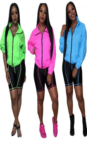 Conjunto de 2 piezas para mujer, chándal, traje deportivo informal, mallas cortas y chaqueta de cuello alto, conjuntos a juego de color rosa cálido para invierno, jogging Femme12653462