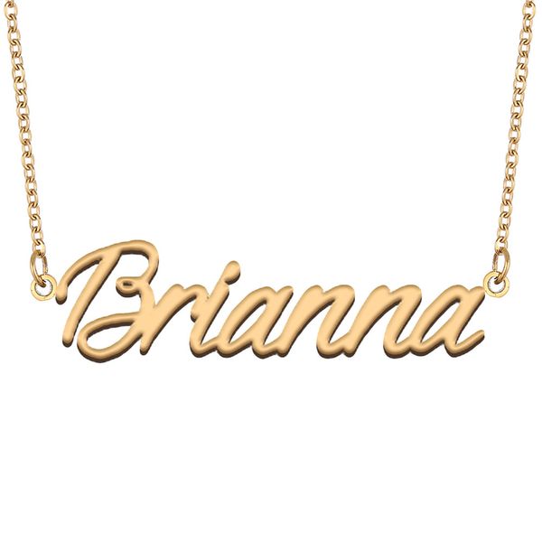 Brianna – collier avec plaque signalétique personnalisée pour femmes, collier minimaliste en acier inoxydable plaqué or, pendentif personnalisé