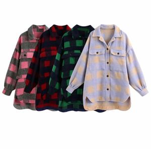 Dames 2020 Mode Overhokken Oversized Checked Wollen Jas Jas Vintage Pocket Asymmetrische Vrouwelijke Bovenkleding Chic Tops