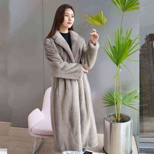 Vrouwen 2020 Winter Faux bontjas Imitatie Mink Fur Turn Down kraag Lange jas Vrouw Casual Warm Outerwear 7xl B132 T220810