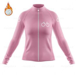 Vrouwen 2021 Winter Fleece Cycling Jersey Lange mouw Bicycle Clothese Outdoor Sports MTB Bike Warm Kleding Ropa Ciclismo Mujer