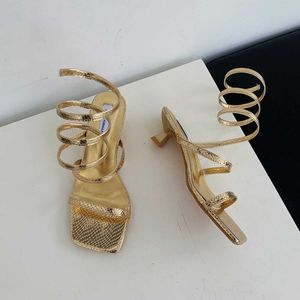 Vrouwen 2022 Gouden nieuwe smalle modeband Black Rome Sandaal gladiator zomer sexy spiraal riem hakken sandalen wit hete hot t221209 233 s