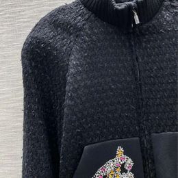 Femmes 2022 Veste en tweed de marque surdimensionnée avec motif de perles de lettre Vintage Bomber Vestes Manteau Filles Runway Designer Hauts à manches longues Vêtements d'extérieur courts