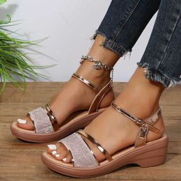 Vrouwen 2022 Wedges voor 4,5 cm hakken gouden platform dames zomerschoenen chaussures femme sandalen maat 41 t230208 0315