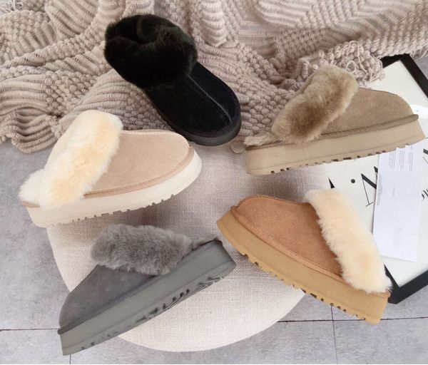 Mujeres 2023 Australia Disquette Zapatillas de piel de vaca clásicas Diapositivas Piel completa Invierno Piel de oveja Nieve Botas cálidas Botas de nieve Plataforma de moda Sandalias Ugges 669ess