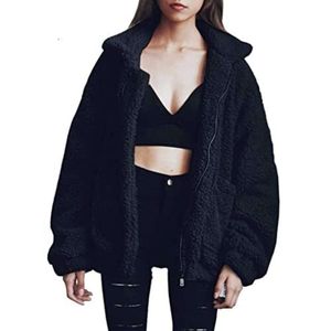 Veste d'hiver pour femmes, manteau à col rabattu, fermeture éclair, laine artificielle longue, Extra Large, à la mode, 2023, 703