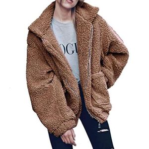 Veste d'hiver pour femmes, manteau à col rabattu, fermeture éclair, laine artificielle longue, Extra Large, à la mode, 2023, 805