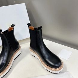 Bottines de luxe en cuir pour femmes, bottines plates à plateforme, tailles 35 à 40, 2023