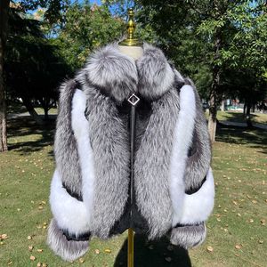 Manteau de luxe en vraie fourrure de renard pour femme, veste authentique de la meilleure qualité, printemps-hiver 2023