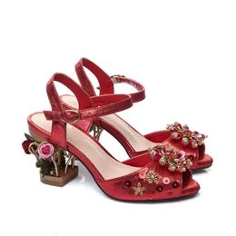 Femmes 2024 Mesdames Sandales authentiques Chaussures habillées 6cm découpés aux talons hauts en diamant PEEP TOE PARTIE DE MEAUD