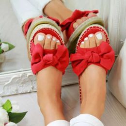 Femmes 2024 Slippers Terlik Woman Slip on Sandals Bow Flat Line Summer Sliders Espadrille Shoes CH 0AB1