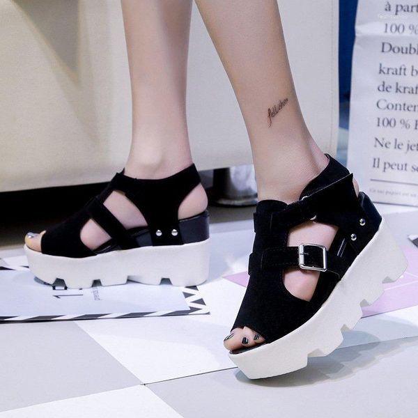 Mujeres 2024 Sandalias de tacón de cuña 777 Black White Casual Foor Platform Open Toe Girls Heels High Women Women Shoes Wedges 4875 'S 8445' S 545