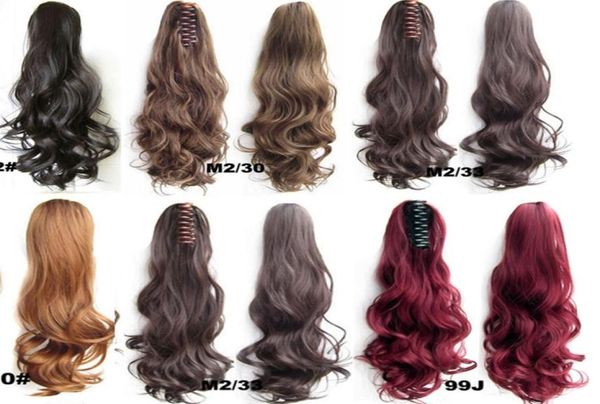 Femmes 22 pouces 24 pouces CLIP IN naturel ondulé bouclés queues de cheval extensions de cheveux synthétiques bordeaux brun blond pince à cheveux 8646565