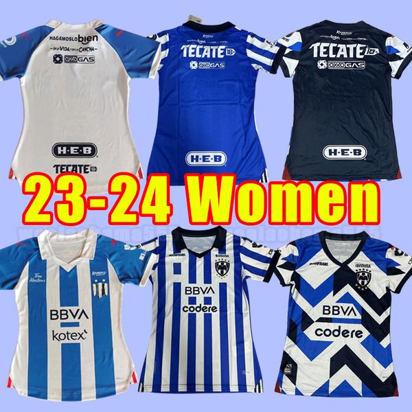 Femmes 23 24 Maillots de football MONTERREY RAYADOS R.Funes Mori M.MEZA V.JANSSEN AKELOBA S.VEGAS Liga mx uniformes de chemise de football Fille à la maison troisième