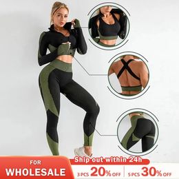 Vrouwen 23 -sten naadloze workout -outfits stelt yoga sportkleding tracksuit leggings en stretch sport bh fitness 240415