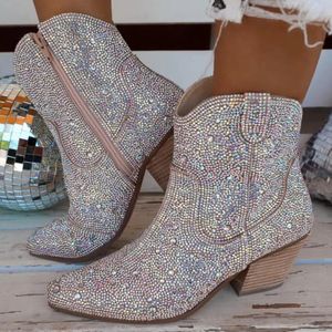 Vrouwen 265 Rhinestone enkel hiel westelijke dikke feestlaarzen anti-slip hoge hakken wandelschoenen bota's cowboy mujer 231124 s 274 s