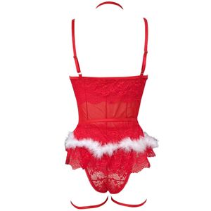 Femmes 2pc Lingerie de Noël Réglage de la lingerie de sous-vêtements rouges de deux pièces Sous-vêtements en acier en acier pyjamas lingerie florale corset