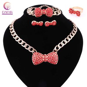 Dames 3 Kleuren Sieraden Sets Goud Kleur Verklaring Ketting met Oorbellen Voor Party Bruiloft Boho Crystal Ketting Nieuwe Collectie H1022