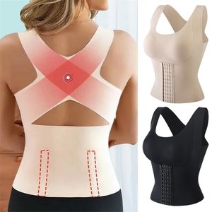 Mujeres 3-en-1 Body Shapewear Corrector de postura Ropa interior Control de barriga Soporte de espalda Push Up Bra Shaper Chaleco Slim Tank Top Corset 220801