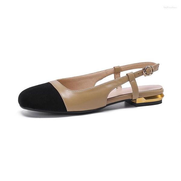 Mujeres 33 Sandalias pequeñas Tamaño de la marca Diseñador Concise Zapatos de gran tamaño 42 Mujeres Tacones bajos Patchwork Slingback Negro Nude Flat 47759