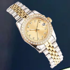 Vrouwen 36mm Kijk voor vrouwenliefhebber 31 mm diamanten horloge automatisch horloge paarse wijzerplaat beweging kalender polshorloge roestvrijstalen riem roze groene blauwe ronde wijzerplaat