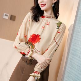 Camisa de Mujer 100% blusa de seda Mujer elegante Floral manga larga Top Mujer primavera otoño moda 2021 Ropa Mujer