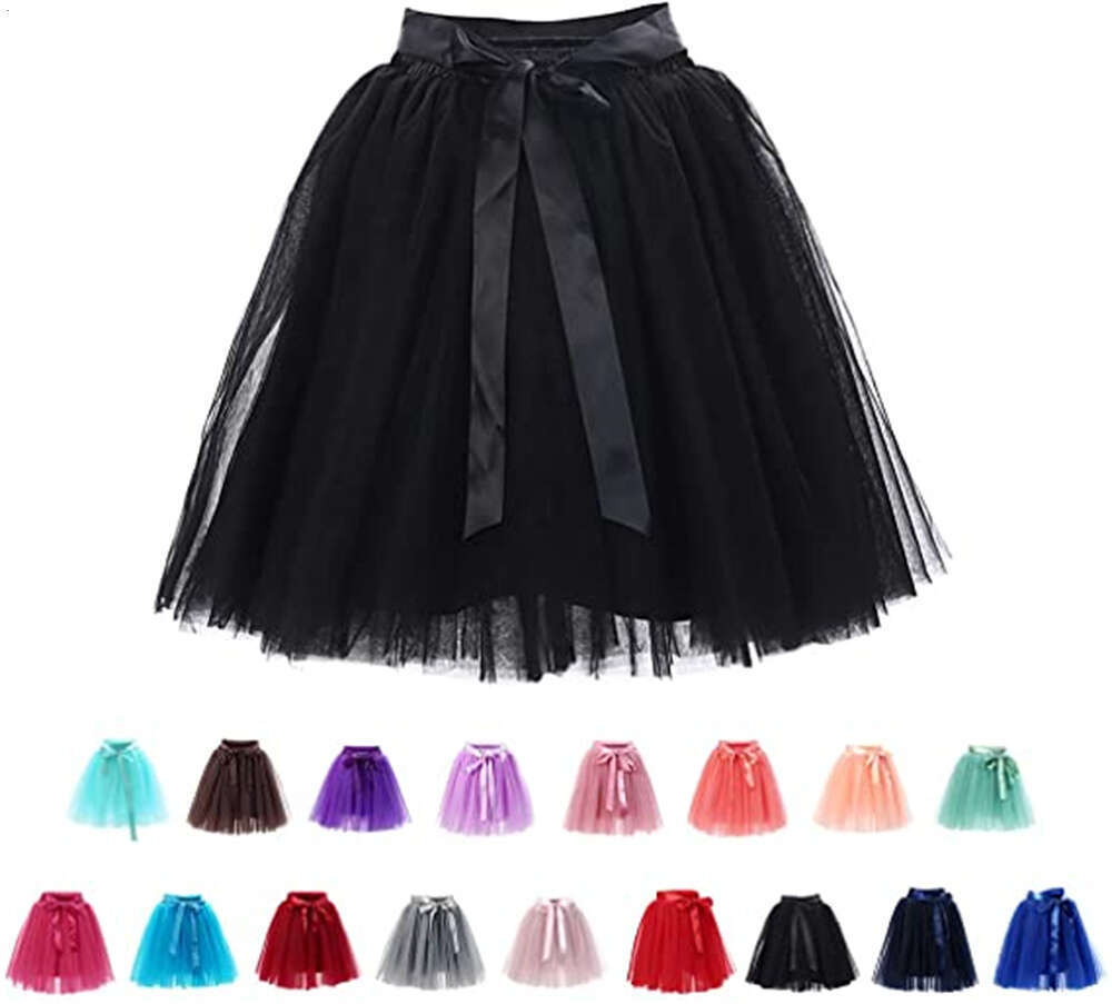 Kobiety 5 warstw Tiul Krótka spódnica bezpłatna rozmiar Tutu mini sukienka z szarfią imprezową szalkę Crinoline Petticoat na karnawałowy rockabilly