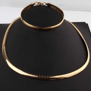 Femmes 6mm collier collier ras du cou + Bracelet Bracelet ensemble de bijoux or acier inoxydable serpent chaîne collier Bracelet 210720