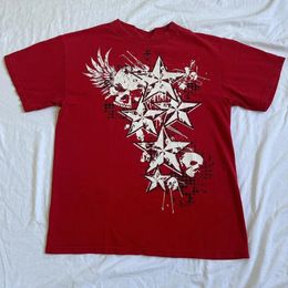 Vrouwen 90s Vintage Mall Goth T-shirt Y2K Cyber Grunge Skull Emo Star Print Tees Harajuku Vintage korte mouw o nek crop tops 240506