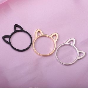 Anillos de plata 925 para mujer, anillo de dedo con diseño de oreja de gato bonito y Simple, regalo de joyería de gato chapado en oro negro