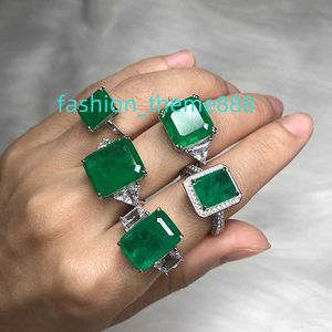 Conjunto de anillos de boda de Plata de Ley 925 para mujer, joyería cuadrada para mujer, anillos de compromiso de piedra esmeralda verde cuadrado