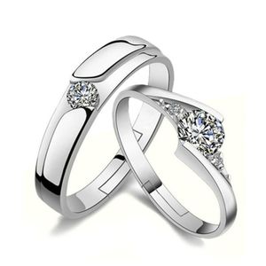 Bague en argent réglable diamant zircone cubique bague Couple fiançailles anneaux de mariage pour femmes hommes Fine bijoux de mode cadeau