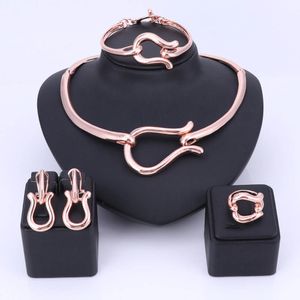 Conjuntos de joyería africana para mujer, moda de oro rosa, boda nupcial, elegante, romántico, collar de boda, pendiente, brazalete, anillo, conjuntos de joyería