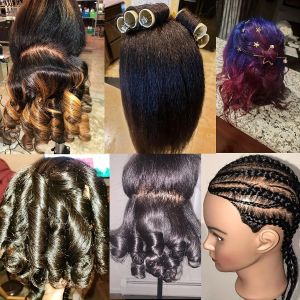 Femmes African Mannequin Head avec 100% de vraie cheveux pour styler le tressage professionnel Afro Training Hairdressing Head Stand