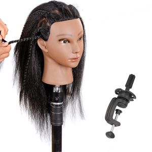 Vrouwen Afrikaans mannequin hoofd met 100% echt haar voor het stylen van vlechten Professionele Afro Training Hairressing Hairart Head Stand 240403