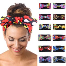 Vrouwen Afrikaans patroonprint boog geknoopte hoofdband Boheemse stretch haarbanden Bandana Hoofdwrap Dame Washing Face Hair Accessoires