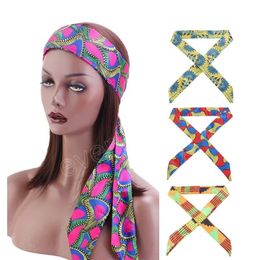 Femmes motif africain Satin imprimé écharpe mode dame longue ceinture turban large tête de Yoga foulard châle accessoires bandeaux