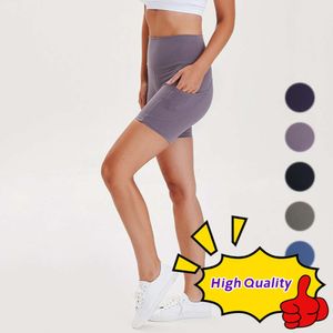 Mujeres Alinear Leggings Ropa de diseñador de verano Pantalones cortos de yoga Bolsillo lateral Desnudo Pantalones de chándal de cintura alta Hip-hop Fitness Deportes FBMX
