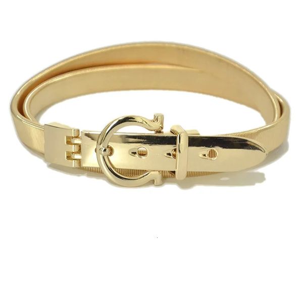 Cinturón de aleación para mujer Ladies Girls Skinny Punk Cintura elástica para vestido Moda Gold Silver Jeans Accesorios 240309