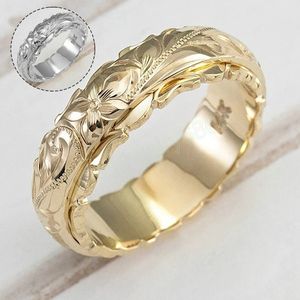 Vrouwen Legering Bloem Vinger Ring Elegante Goud Zilver Kleur Bands Eenvoudige Bruiloft Verloving Belofte Gesneden Ring Gift Sieraden