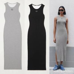 Top de vestidos de tanque maxi de anagrama en jersey de algodón de mezcla acanalada con un bordado