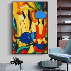 Vrouwen en kat canvas home decor abstract vrouw olieverfschilderij beroemd kunstwerk frameloze muur decor abstract vrouw canvas schilderij voor woonkamer slaapkamer decor