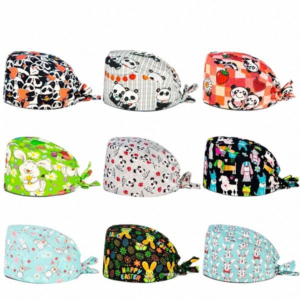 Mujeres y hombres Carto anime impreso bata gorra Centro de mascotas trabajo gorra de calavera Tienda de mascotas gorra cott laboratorio sombrero uniforme de enfermera W0TN #